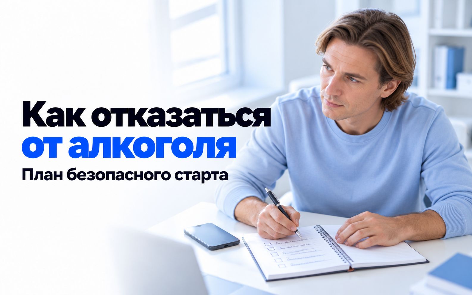 Мужчина записывает план в блокнот