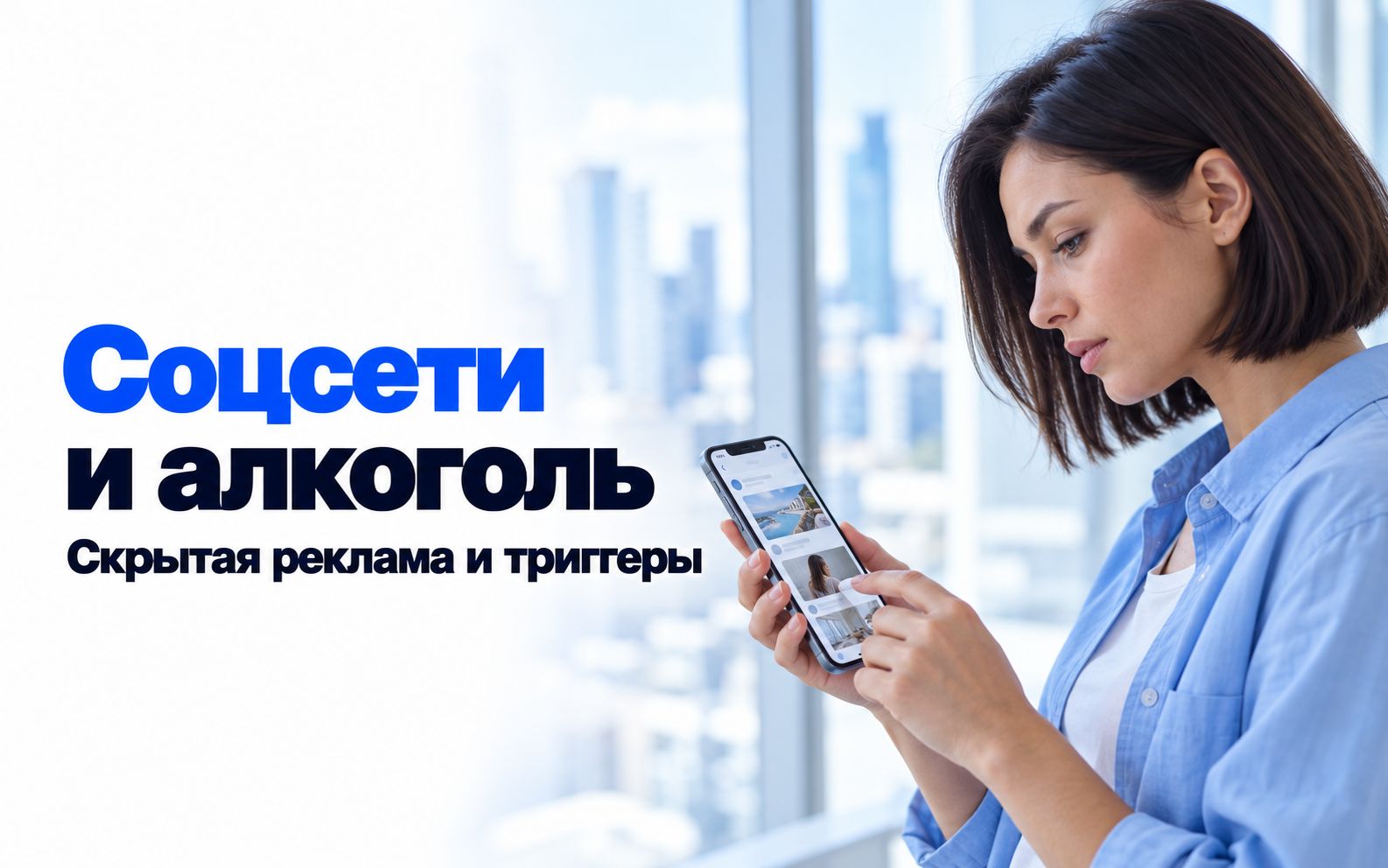 Женщина листает соцсети на смартфоне